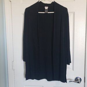 Chico's Travelers Black Ribbed Cardigan Size 0 Small 4/6 Open Front Pockets